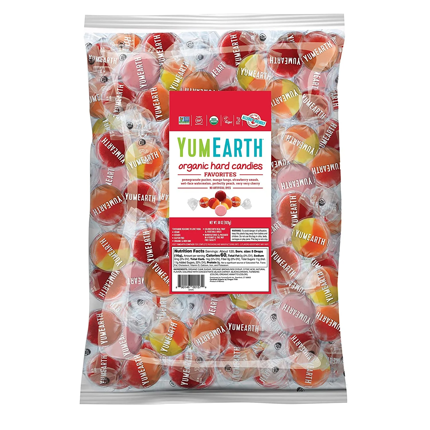 YumEarth Organic Fruit Hard Candy. Assorted Flavors. 4.25 lb - Allergy Friendly. Non GMO. Gluten Free. Vegan