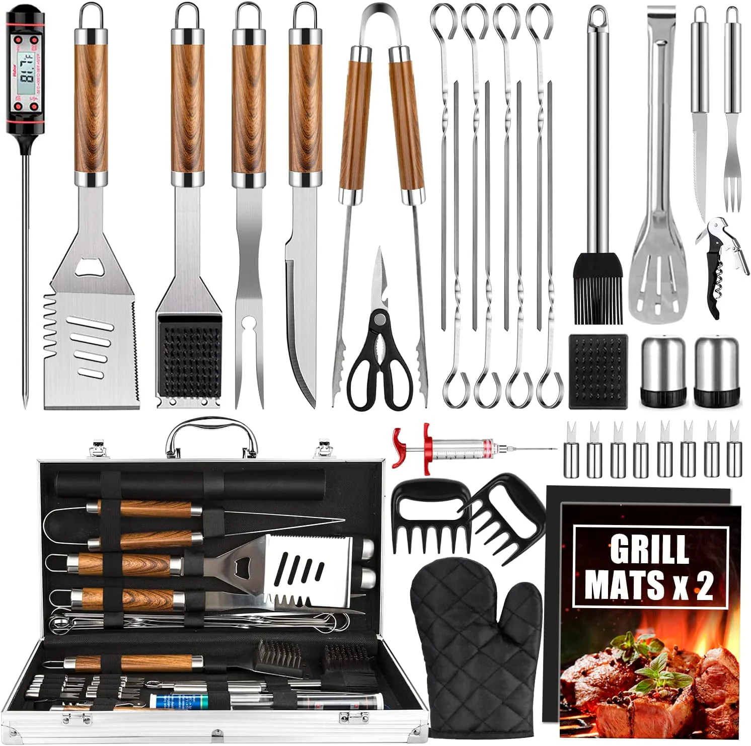 38 Pcs Stainless Steel Grill Tools Grilling Accessories with Aluminum Case. for Camping/Backyard Barbecue