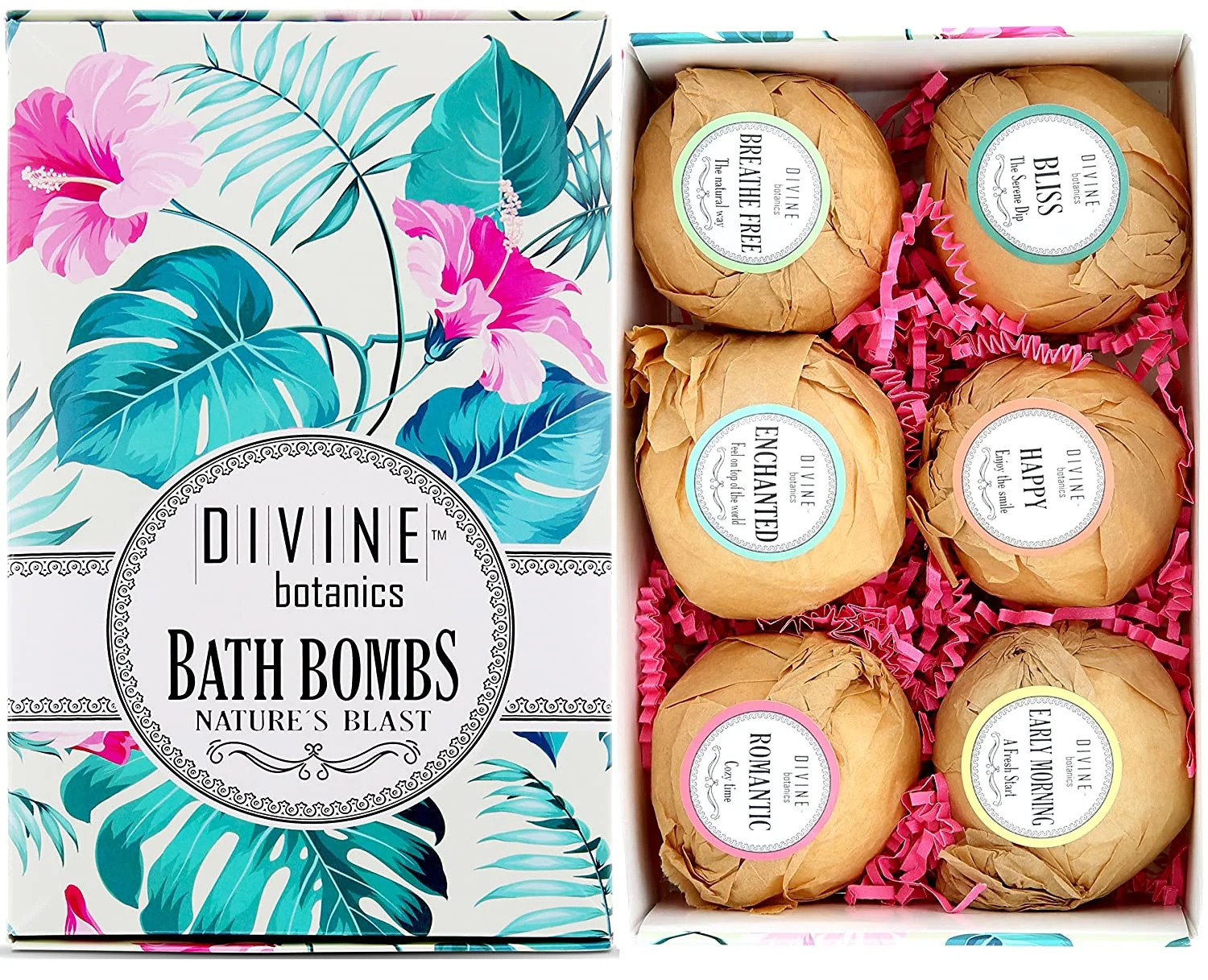 Lush Bath Bombs Set - Organic Coconut Oil and Shea Butter. USA Made Essential Oils 6 Pcs