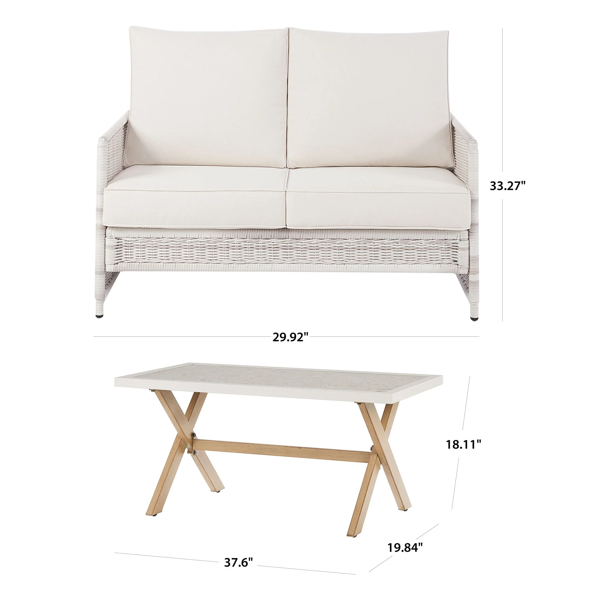 4-Piece Wicker Outdoor Conversation Set. Chair and Loveseat