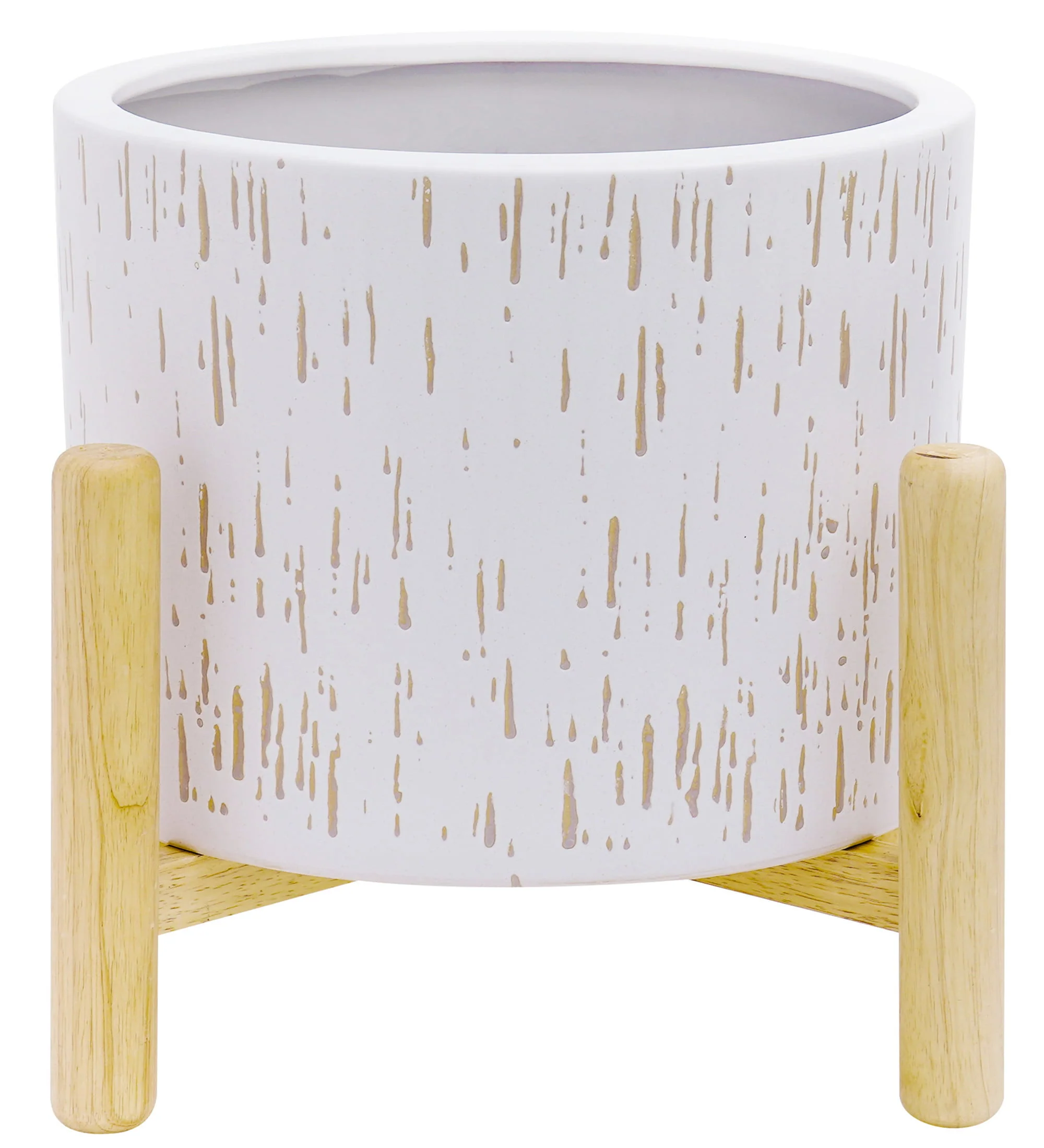 Ceramic and Wood Planter & Stand Set