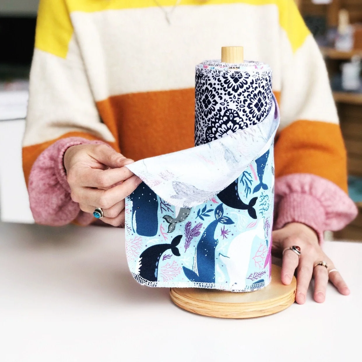 Unpaper Towels + Holder: 24 pack. Sustainable Eco-friendly Made from 100% Cotton Flannel