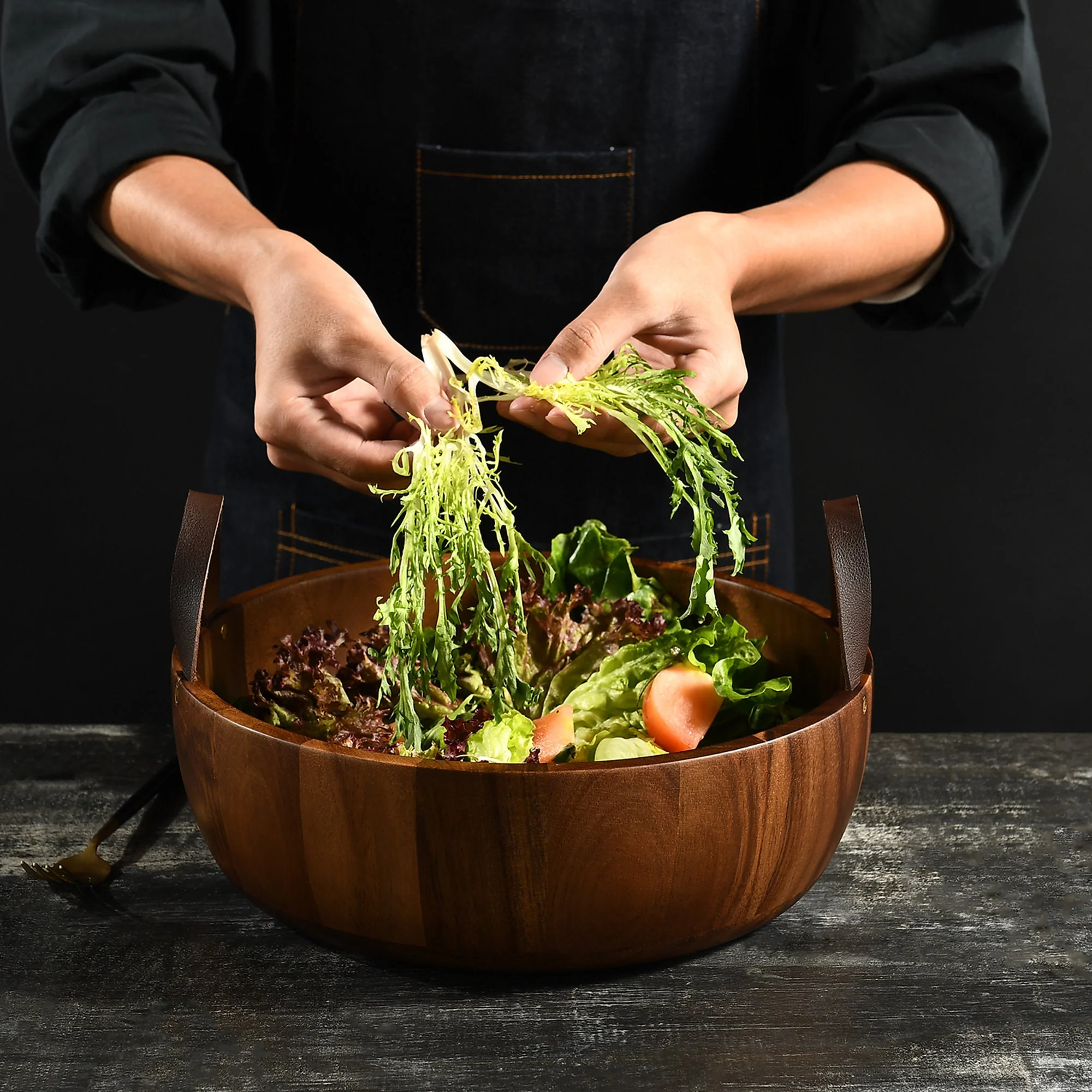 Large Wooden Salad Bowl. 12 Acacia Wood Bowl. Eco Friendly Housewarming Gift with Gift Bag