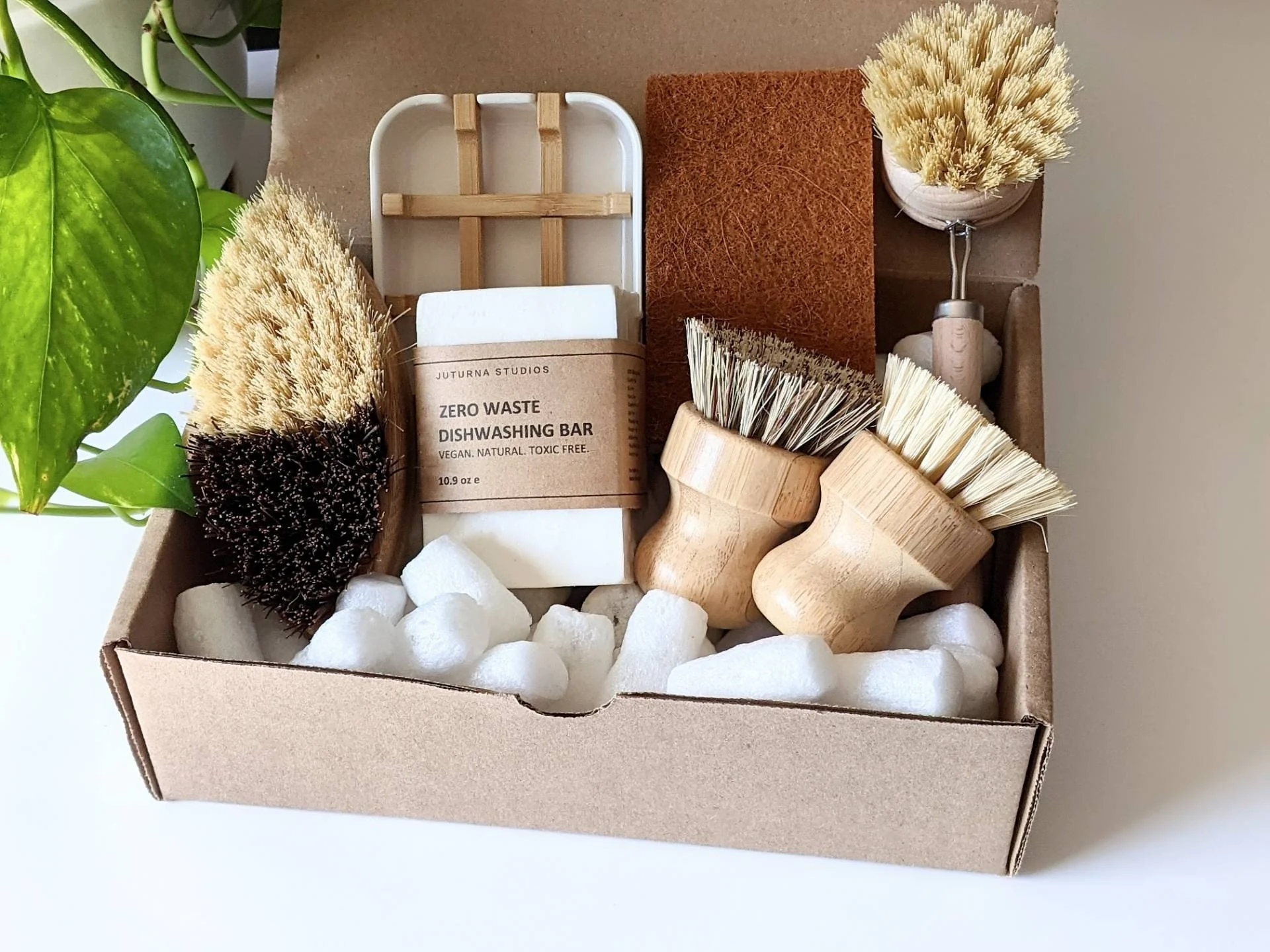 Zero Waste Cleaning Set - Dish Soap Bar Brick. Eco Friendly Bamboo Brush. Cleaning Supplies Sustainable Product