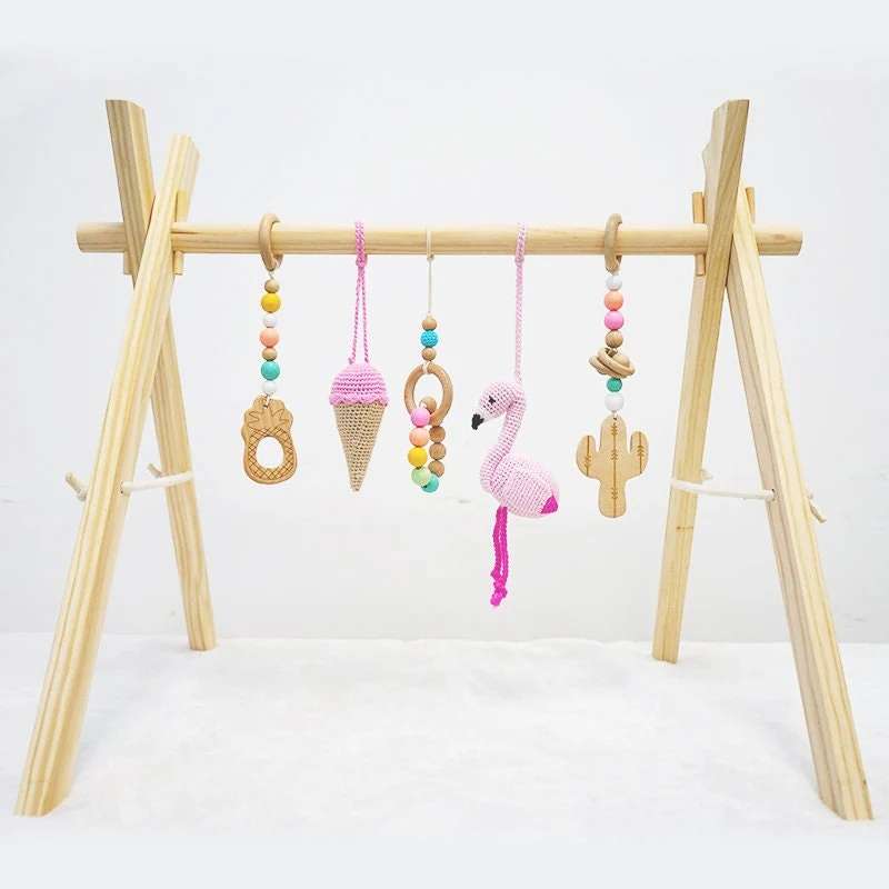 Handmade Wooden Baby Activity Center with 5 Hanging Toys: Eco-Friendly. Educational Play Gym with Handmade Toys