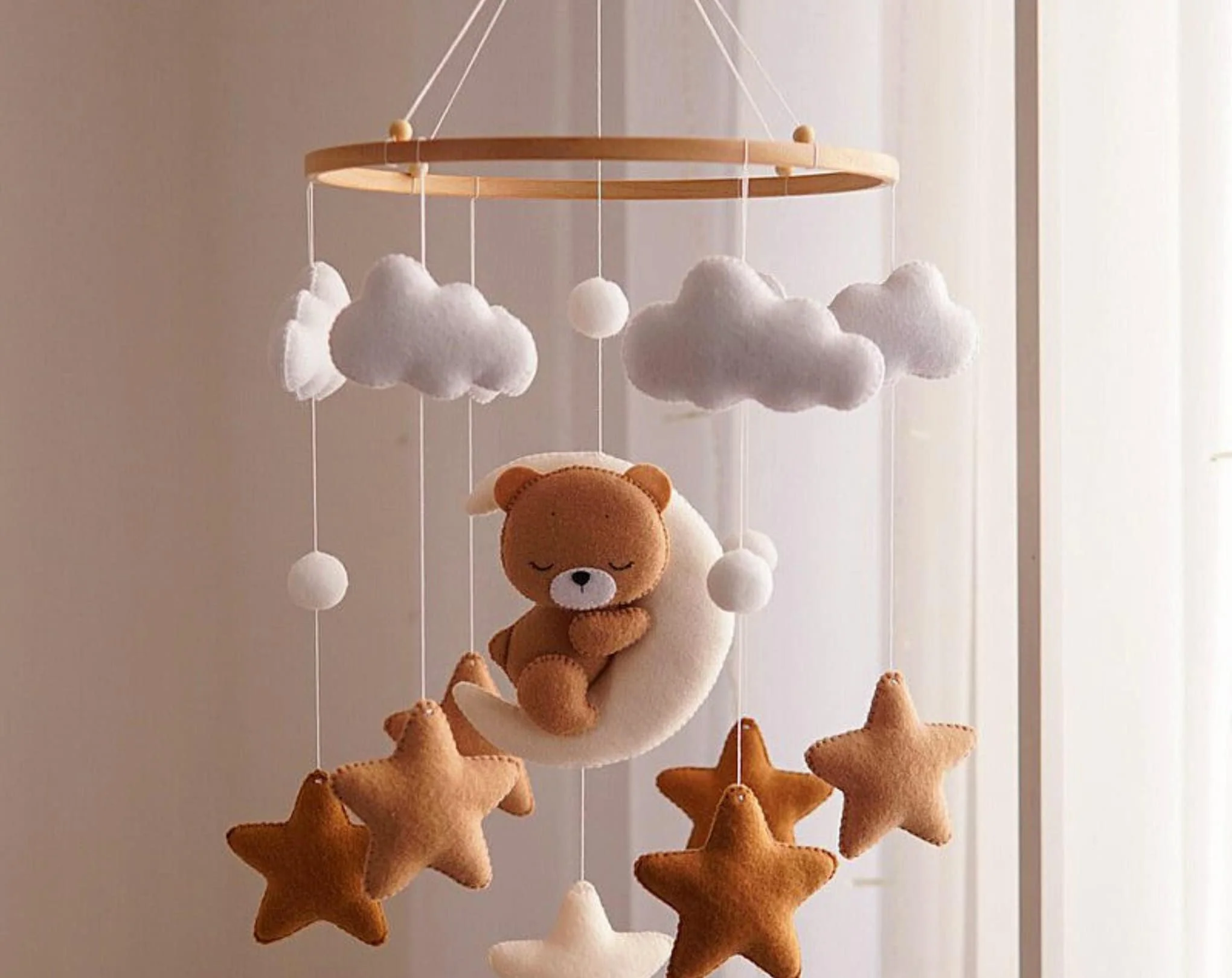 Teddy Bear Moon Mobile. Baby Mobile. Baby Mobile Neutral. Crib Mobile. Nursery Mobile. Nursery Decor. Baby Shower Gift